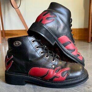 Harley-Davidson Women's Black Leather Red Flame Moto Boots | Size 7
